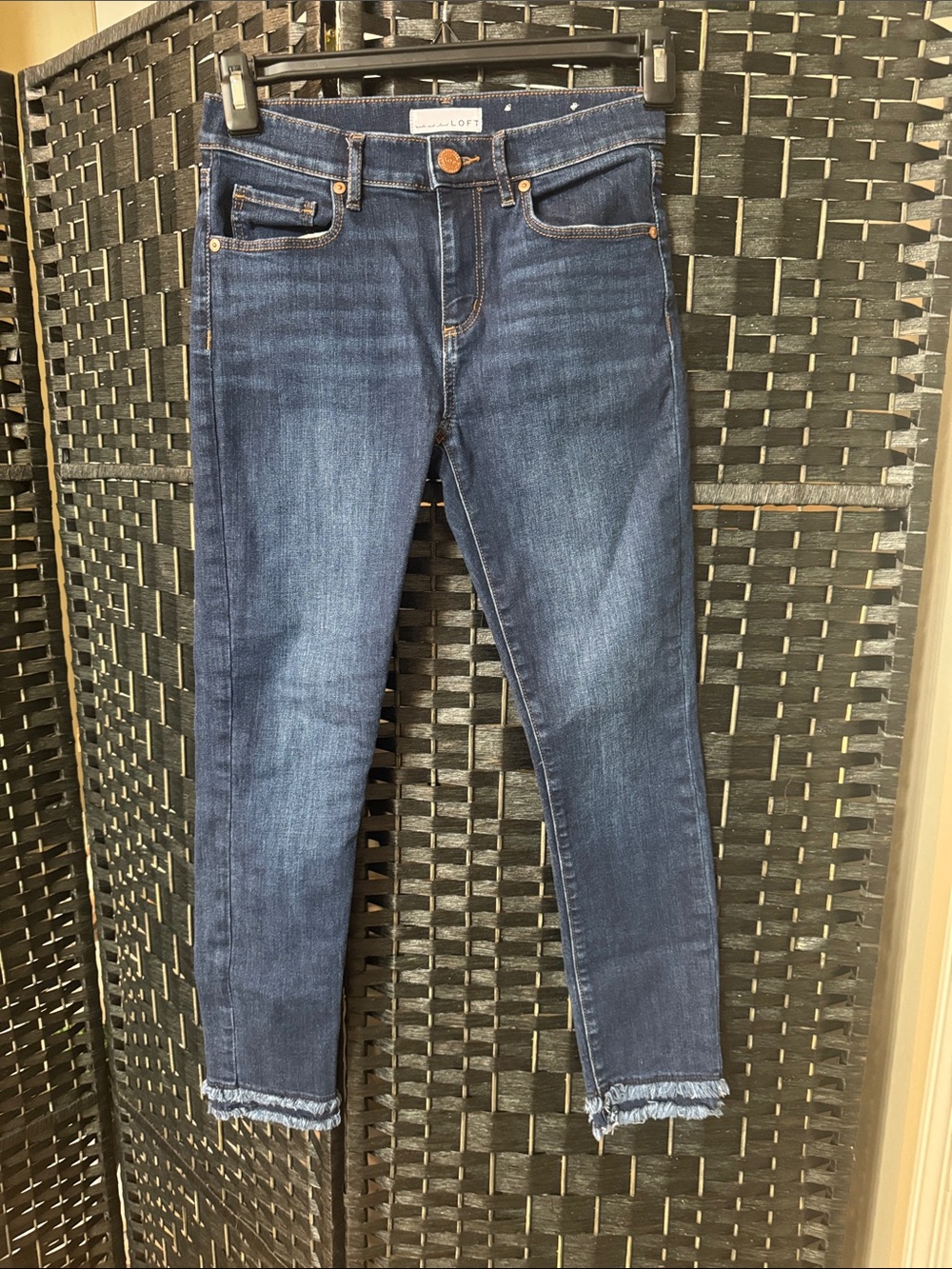 LOFT Dark Blue Frayed Hem Ankle Skinny Jeans